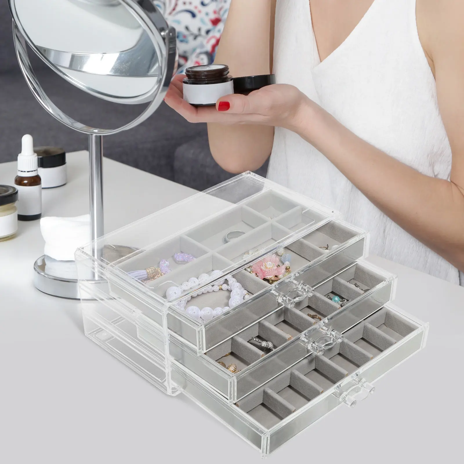 Jewelry Box Organizer with Multiple Drawers and Compartments for Earrings Rings Necklaces Saving Elegant Design
Jewelry Box Organizer with Multiple Drawers and Compartments for Earrings Rings Necklaces Saving Elegant Design