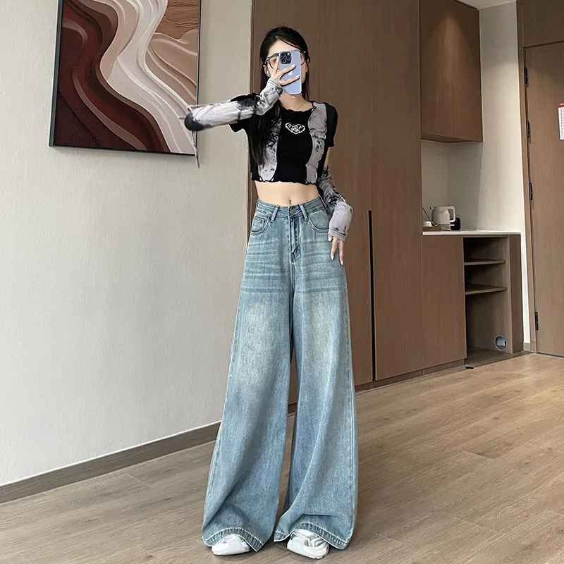 Summer Thin plus Size Loose Light Color Wide Leg Jeans for Women2025Popular Straight High Waist Drooping Slimming Mop Pants
Summer Thin plus Size Loose Light Color Wide Leg Jeans for Women2025Popular Straight High Waist Drooping Slimming Mop Pants
