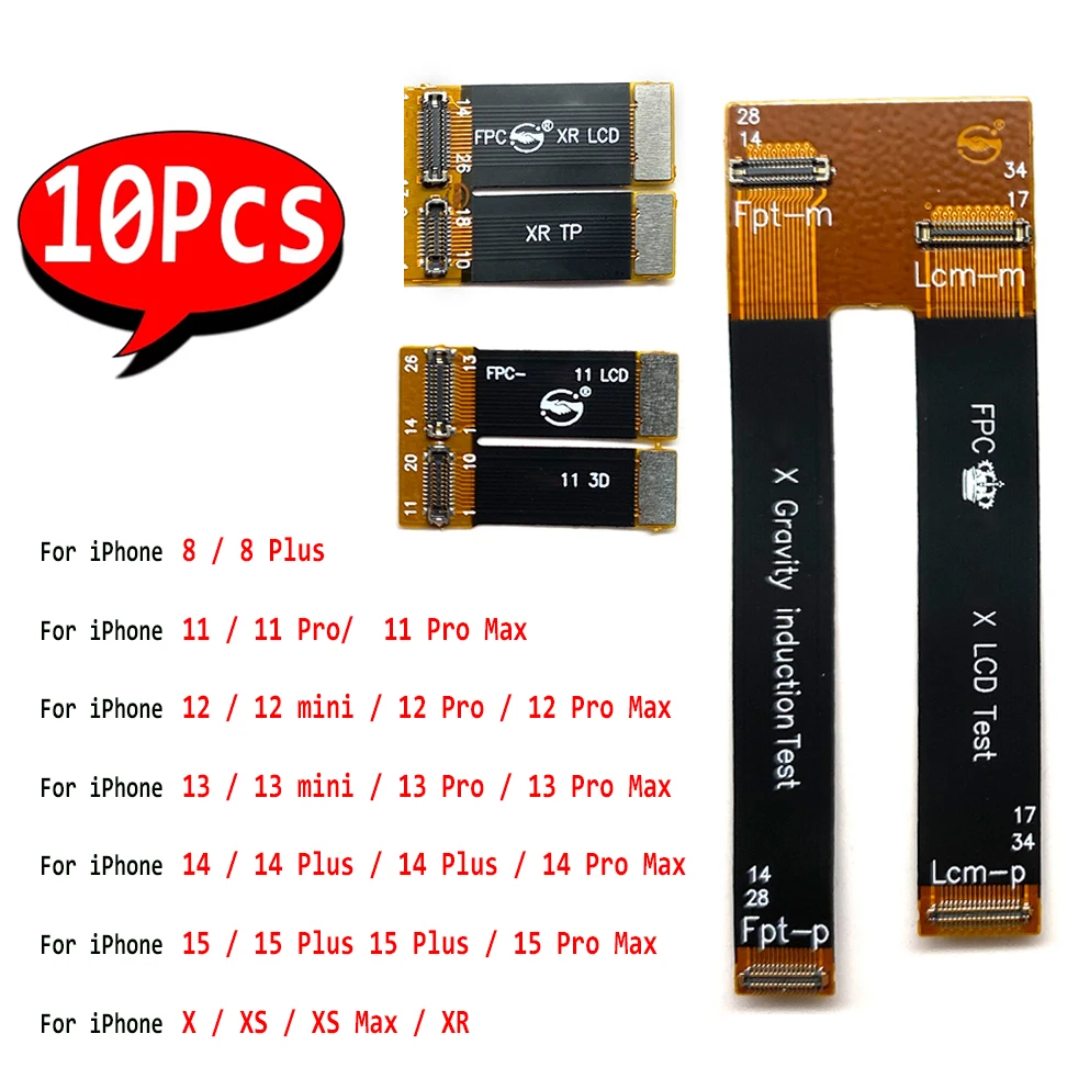 10Pcs,NEW LCD Screen Display Extension Test Repair Flex Cable For iPhone 8 14 15 Plus 11 12 mini 13 Pro Max 11 Pro X XR XS
10Pcs,NEW LCD Screen Display Extension Test Repair Flex Cable For iPhone 8 14 15 Plus 11 12 mini 13 Pro Max 11 Pro X XR XS