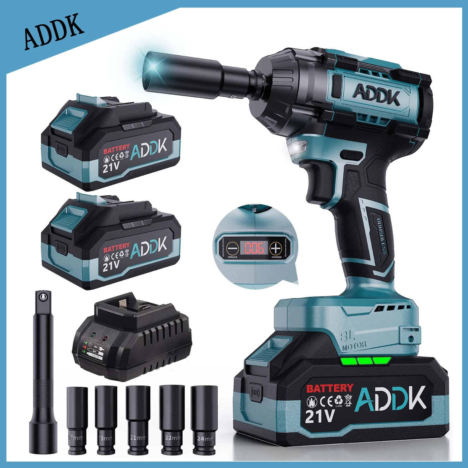 1000Nm 6-speed 1/2-inch Electric Wrench, with 5 Sleeves, LED Display and Light, 2 x 4000MAH Battery and 2 Hours Fast Charger
1000Nm 6-speed 1/2-inch Electric Wrench, with 5 Sleeves, LED Display and Light, 2 x 4000MAH Battery and 2 Hours Fast Charger