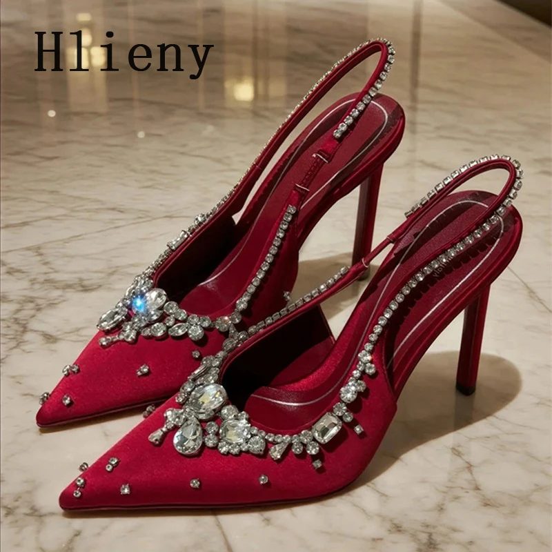 Hlieny Design, женские туфли-лодочки с острым носком и кристаллами, пикантные сандалии на тонком высоком каблуке с ремешком сзади, модельные туфли для свадебной вечеринки 
Hlieny Design, женские туфли-лодочки с острым носком и кристаллами, пикантные сандалии на тонком высоком каблуке с ремешком сзади, модельные туфли для свадебной вечеринки