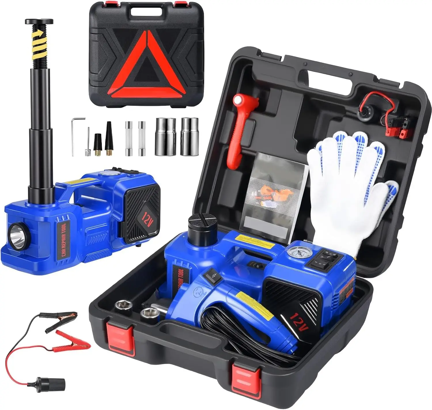 5 Ton 12V Electric Hydraulic Floor Jack Kit with Built-in Inflator and Impact Wrench for SUV Sedan Truck Tire Change
5 Ton 12V Electric Hydraulic Floor Jack Kit with Built-in Inflator and Impact Wrench for SUV Sedan Truck Tire Change