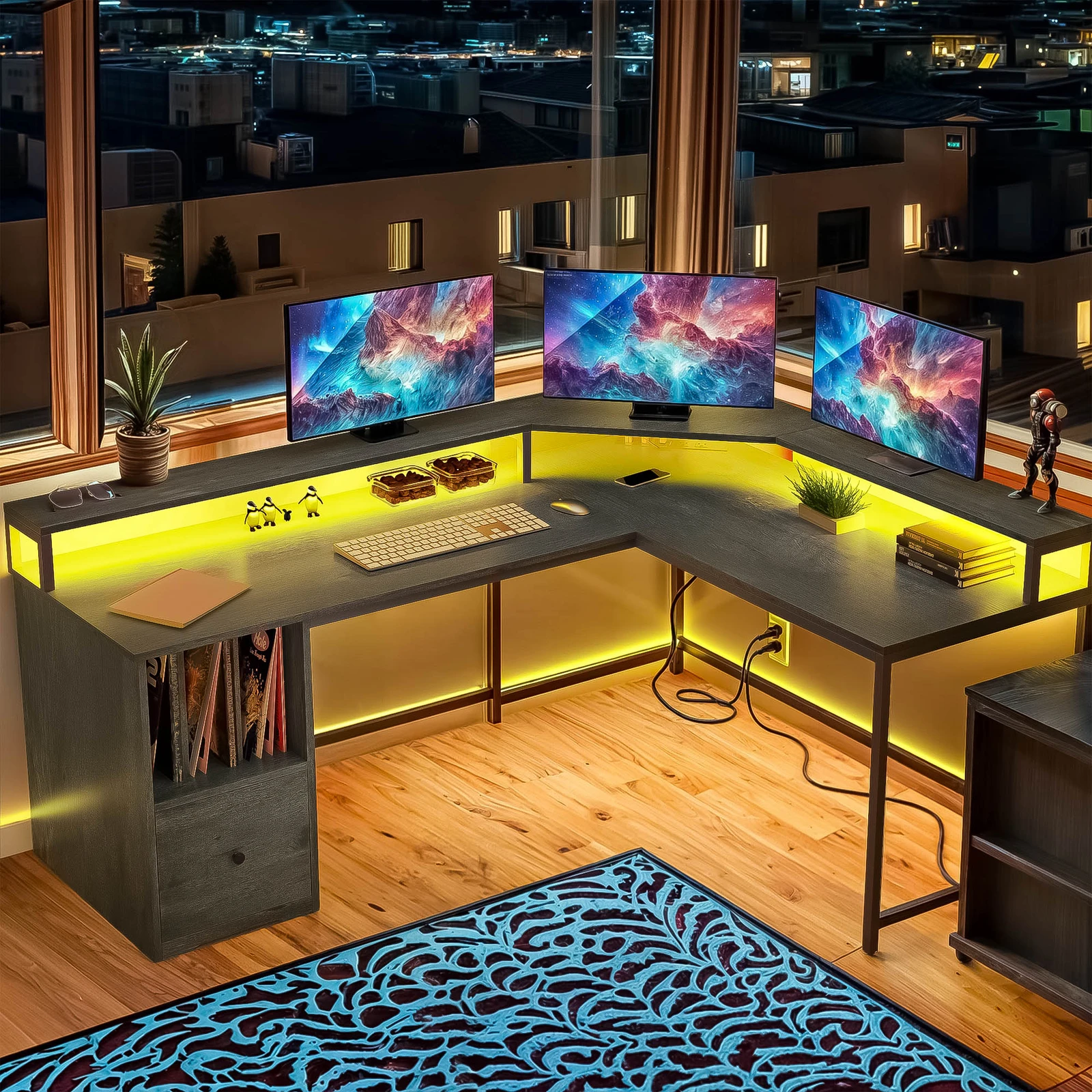 67" L Shaped Corner Computer Desk Multi-use LED Lights Power Outlet File Storage
67" L Shaped Corner Computer Desk Multi-use LED Lights Power Outlet File Storage