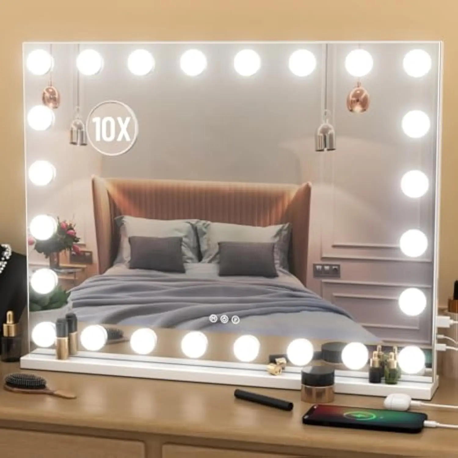 Vanity Mirror with Lights, 32x 24 Large Hollywood Vanity Mirror with Detachable 10X Magnification & 24 Dimmable 3 Colors Modes
Vanity Mirror with Lights, 32x 24 Large Hollywood Vanity Mirror with Detachable 10X Magnification & 24 Dimmable 3 Colors Modes