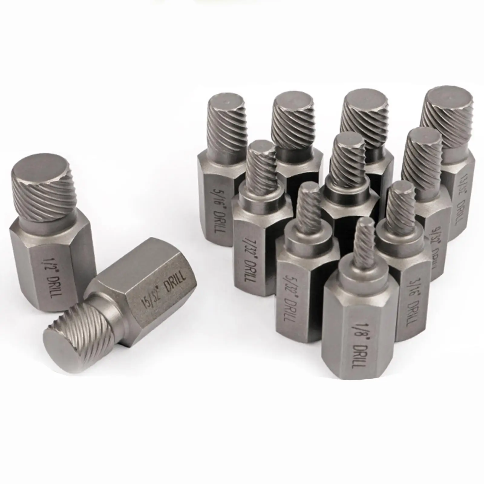 25 Pieces Screw and Bolt Extractor Kit for Daily Use Accessory 1/8inch to 7/8inch in 1/32inch Increments Alloy Steel Hex Shank
25 Pieces Screw and Bolt Extractor Kit for Daily Use Accessory 1/8inch to 7/8inch in 1/32inch Increments Alloy Steel Hex Shank