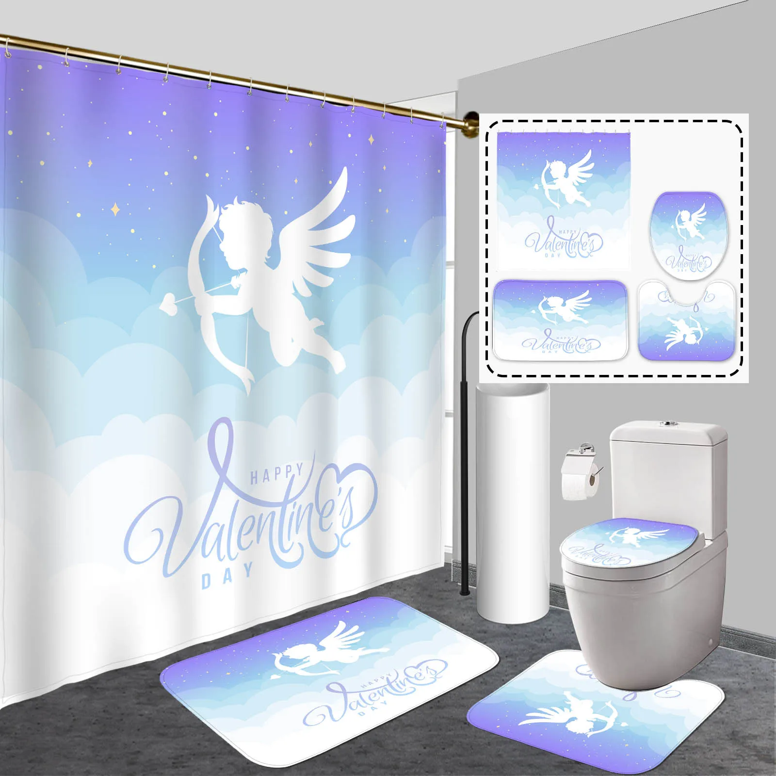 Valentine's Day Bathroom Set 4-Piece Set - Romantic Polyester Shower Curtain with 12 Hooks, Non-Slip Rug and Toilet Seat Cover
Valentine's Day Bathroom Set 4-Piece Set - Romantic Polyester Shower Curtain with 12 Hooks, Non-Slip Rug and Toilet Seat Cover