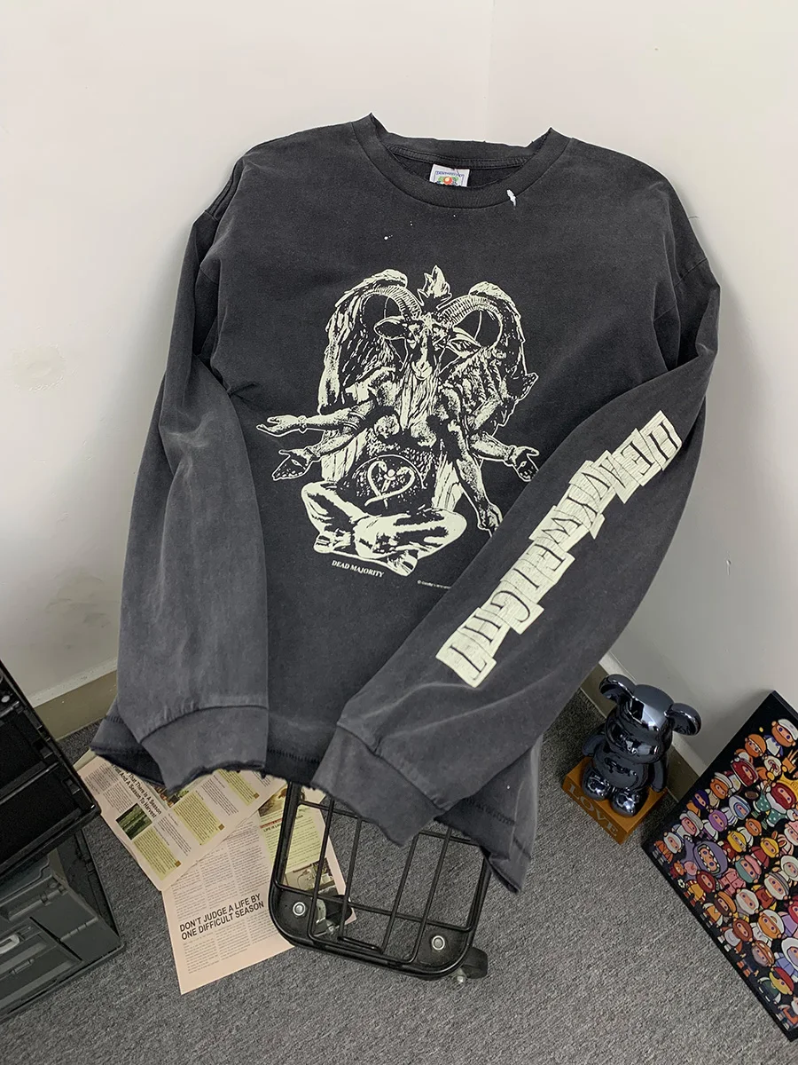 Washed Vintage Heavyweight Loose Casual Long Sleeve T-Shirt Chest Print Pattern High Street Style Breathable Cotton Tee
Washed Vintage Heavyweight Loose Casual Long Sleeve T-Shirt Chest Print Pattern High Street Style Breathable Cotton Tee