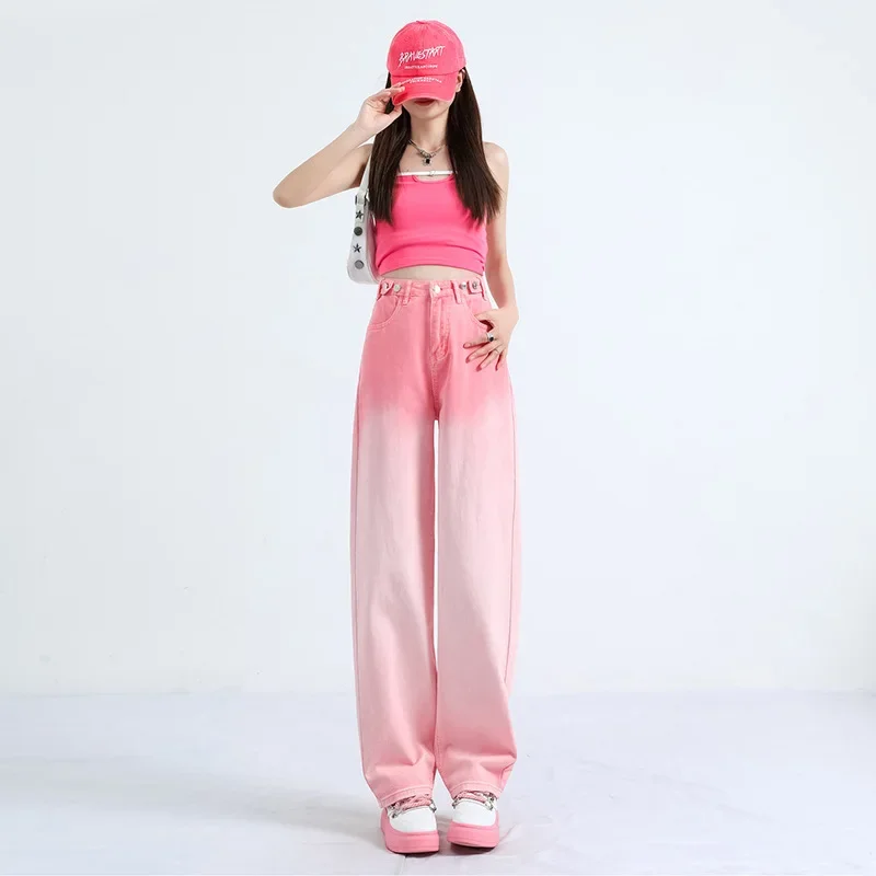 Pop Pink Jeans For Women In Summer Slim Fit High Waist Loose Fit Slimming Wide Legs Gradient Color Niche Floor Length Pants
Pop Pink Jeans For Women In Summer Slim Fit High Waist Loose Fit Slimming Wide Legs Gradient Color Niche Floor Length Pants