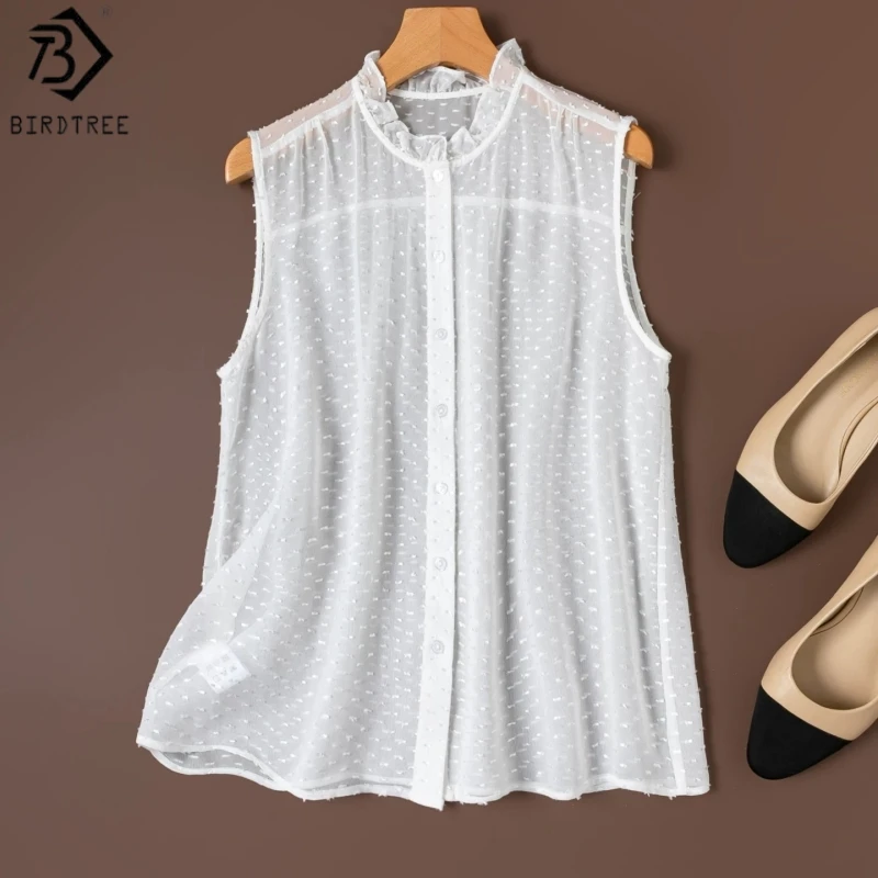Birdtree, 100% Real Silk Jacquard Tank Top, Ruffle Neck Sleeveless Vest, Women's Sheer Georgette Tops, 2026 Summer New T65804JF
Birdtree, 100% Real Silk Jacquard Tank Top, Ruffle Neck Sleeveless Vest, Women's Sheer Georgette Tops, 2026 Summer New T65804JF
