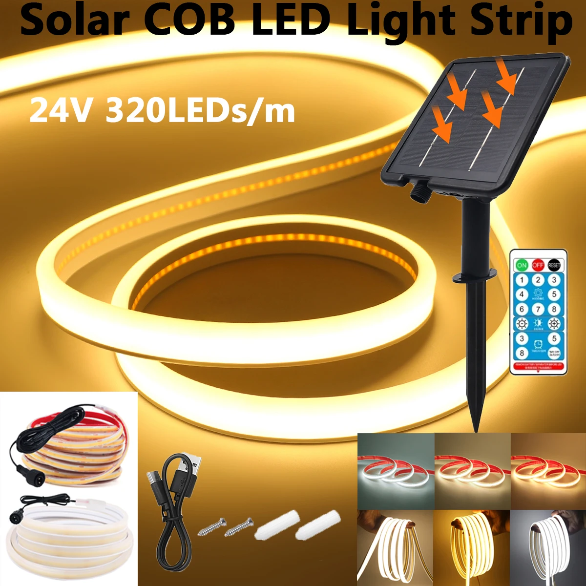 Solar Remote 24V COB Neon Light Strip Silicone Double Side Glow Warm Natural White 320 LEDs Waterproof Flexible Outdoor Lighting
Solar Remote 24V COB Neon Light Strip Silicone Double Side Glow Warm Natural White 320 LEDs Waterproof Flexible Outdoor Lighting