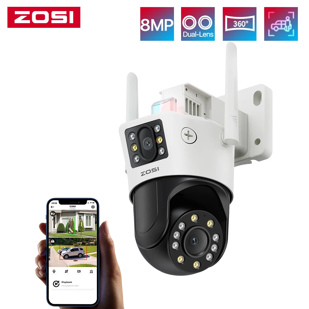 ZOSI C298 4K 8MP Dual-Lens(2x4MP) Wired WiFi PTZ Security Camera Outdoor with Wide Angle 8X Hybrid Zoom 360 Surveillane Cam
ZOSI C298 4K 8MP Dual-Lens(2x4MP) Wired WiFi PTZ Security Camera Outdoor with Wide Angle 8X Hybrid Zoom 360 Surveillane Cam