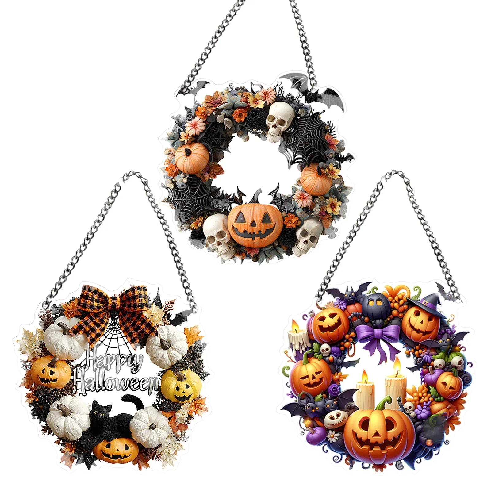 3Pcs 20cm 2025 Halloween Hanging Decorations with Not 3D Flat Acrylic Pumpkin and Skull Wreath Designs, for Home and Party Decor
3Pcs 20cm 2025 Halloween Hanging Decorations with Not 3D Flat Acrylic Pumpkin and Skull Wreath Designs, for Home and Party Decor