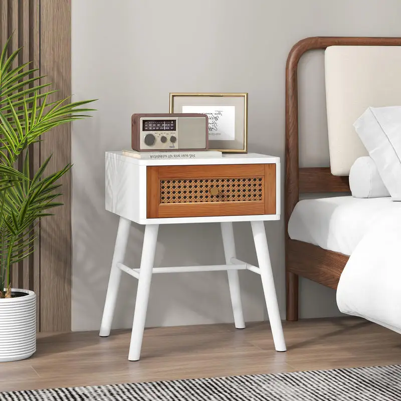 Rattan Nightstand Mid Century Modern Accent Table with Drawer-White
Rattan Nightstand Mid Century Modern Accent Table with Drawer-White