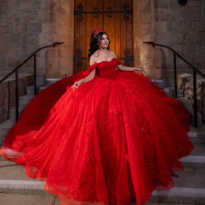 Shiny Red Quinceanera Dresses Off the Shoulder Crystal Decal Glitter 3D Flower Bow Long tail Vestidoe 15 Quinceanera Customize
Shiny Red Quinceanera Dresses Off the Shoulder Crystal Decal Glitter 3D Flower Bow Long tail Vestidoe 15 Quinceanera Customize