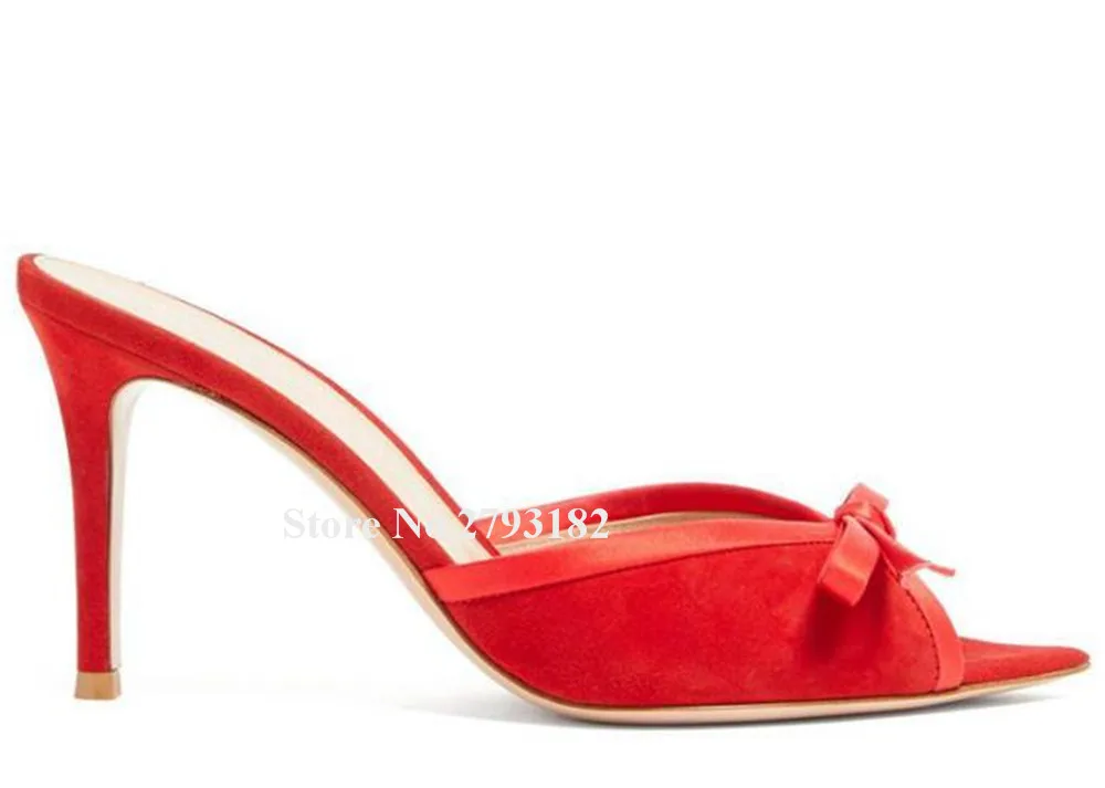 Newest Butterfuly Red Black Suede Thin Heel Slippers Pointed Open Toe Bowtie Stiletto Heel Slip-on Sandals Dress Heels
Newest Butterfuly Red Black Suede Thin Heel Slippers Pointed Open Toe Bowtie Stiletto Heel Slip-on Sandals Dress Heels
