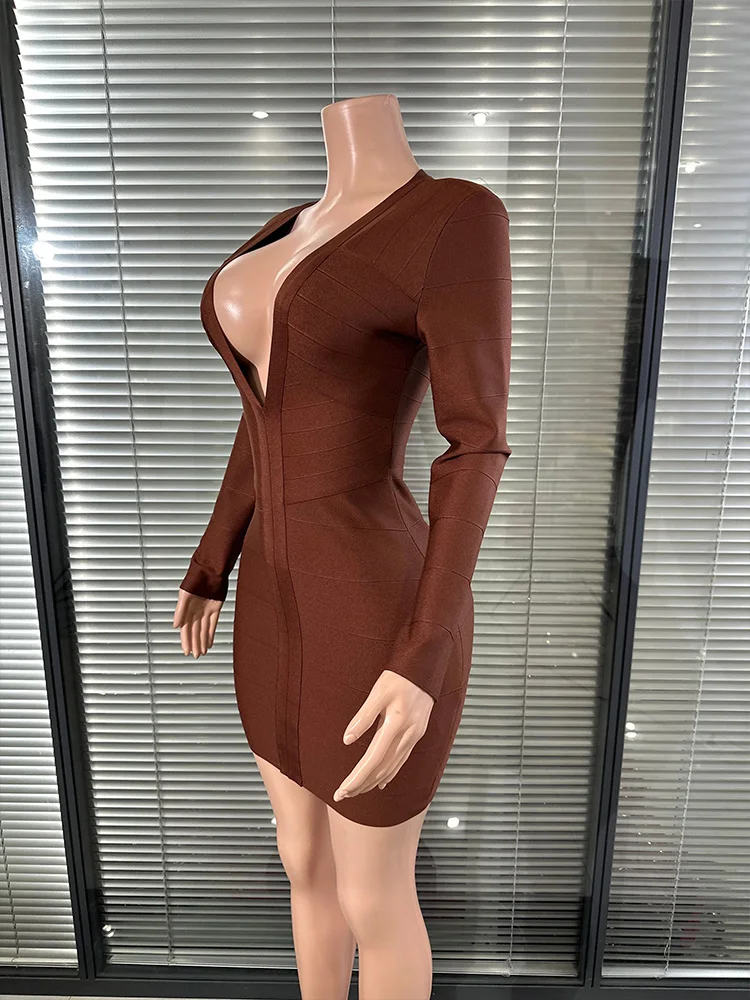 Sexy Striped Pattern Bodycon Bandage Mini Dress with Long Sleeves High Waist Deep V Neck for Celebrity Party Dance Wear
Sexy Striped Pattern Bodycon Bandage Mini Dress with Long Sleeves High Waist Deep V Neck for Celebrity Party Dance Wear