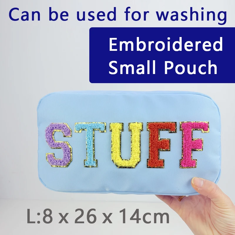 Stuff Embroided Cosmetic Bag Travel Makeup Storage Bag Nylon Cute Letter Patches Toiletry Wash Snacks Pouch Organizer
Stuff Embroided Cosmetic Bag Travel Makeup Storage Bag Nylon Cute Letter Patches Toiletry Wash Snacks Pouch Organizer