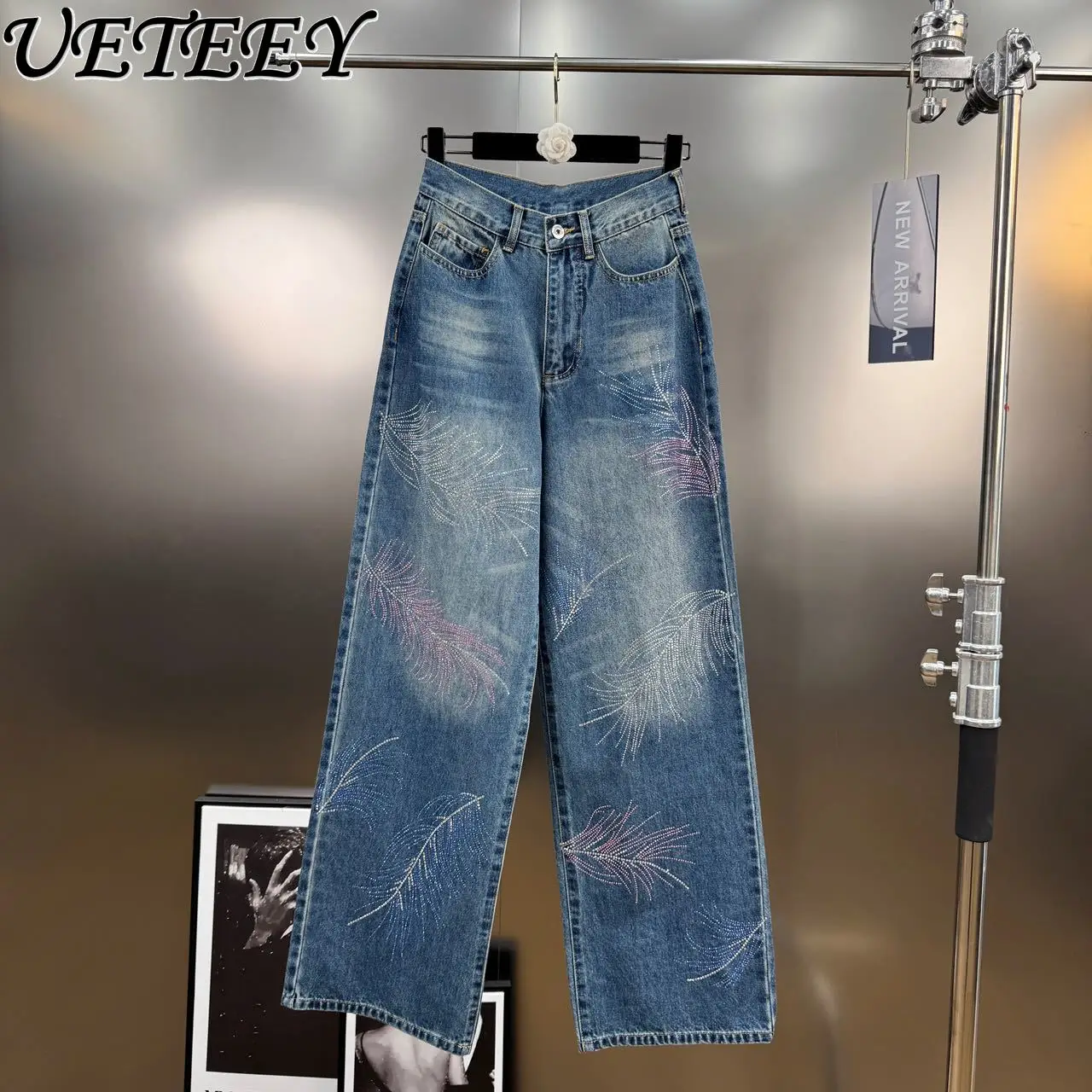 Spring Summer Retro Feather Hot Diamond High Waist Baggy Jeans Heavy Industry Temperament Women's Loose Straight Wide-leg Pants
Spring Summer Retro Feather Hot Diamond High Waist Baggy Jeans Heavy Industry Temperament Women's Loose Straight Wide-leg Pants