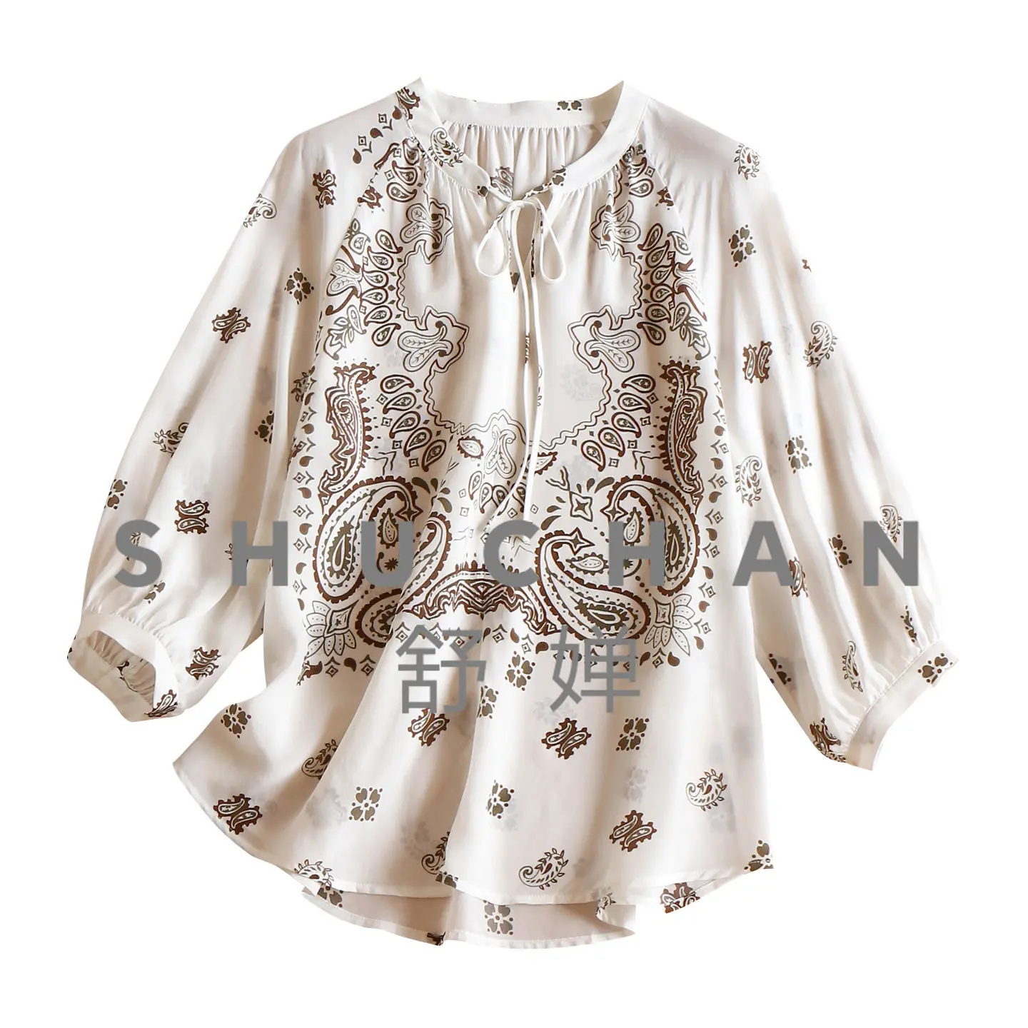 French Atmosphere Natural Silk Double Crepe Paisley Print Round Neck Seven-quarter Sleeve Shirt Women's 45L3
French Atmosphere Natural Silk Double Crepe Paisley Print Round Neck Seven-quarter Sleeve Shirt Women's 45L3