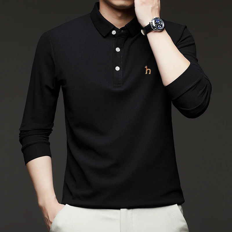 Spring and Autumn Pure Cotton Long Sleeved T-shirt for Men,Solid Color Embroidery Base Polo Shirt, American Business and Leisure
Spring and Autumn Pure Cotton Long Sleeved T-shirt for Men,Solid Color Embroidery Base Polo Shirt, American Business and Leisure