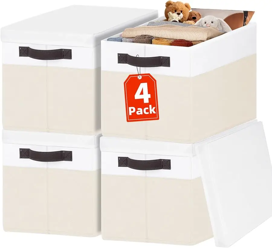 Large Closet Organizer Bins with Lids 4 Pack - Nursery Storage Baskets for Shelves Bedroom Dorm - Stackable Decorative RV Closet
Large Closet Organizer Bins with Lids 4 Pack - Nursery Storage Baskets for Shelves Bedroom Dorm - Stackable Decorative RV Closet