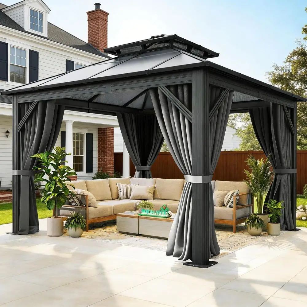 10X10T Polyte Hardtop Gazebo Outdoor Patio Double Top Galvanized Iron Metal Column Garden Tent Curtains Netting or Backyards Dec
10X10T Polyte Hardtop Gazebo Outdoor Patio Double Top Galvanized Iron Metal Column Garden Tent Curtains Netting or Backyards Dec