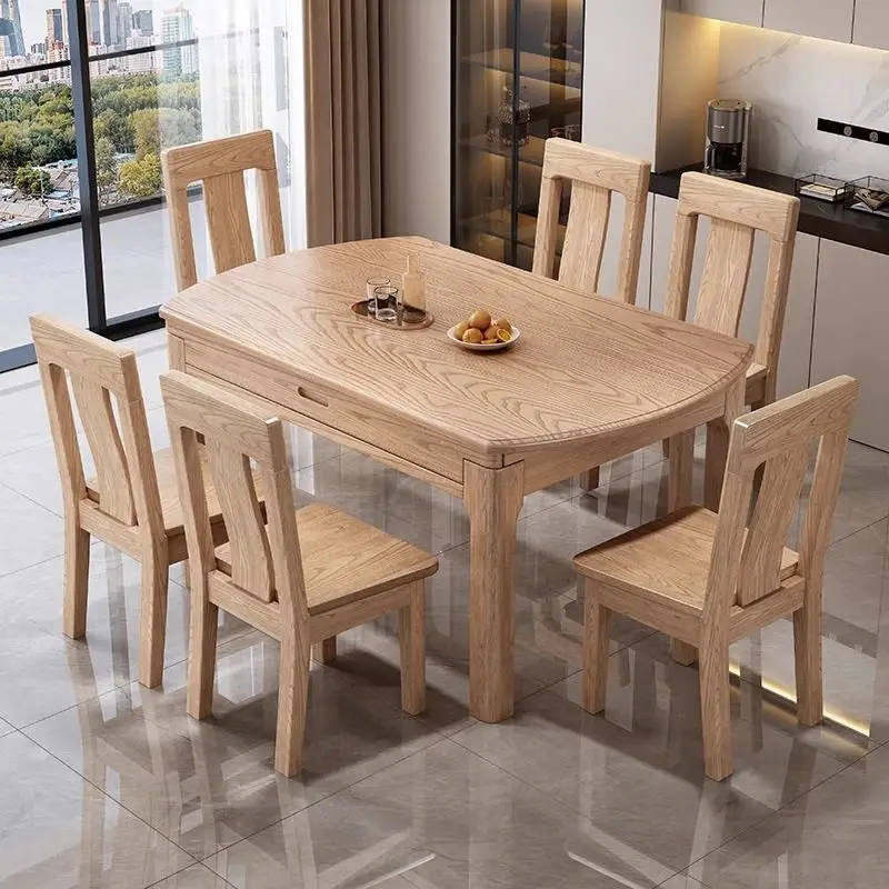 Ash wood all solid wood dining table and chair combination household telescopic square and round dual-purpose dining table
Ash wood all solid wood dining table and chair combination household telescopic square and round dual-purpose dining table