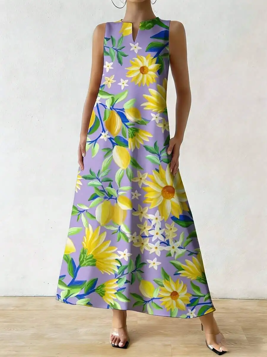 Floral Print Sleeveless V Neck Maxi Dress Women Summer Sunflower Lemon Pattern Casual Beach Vacation Dress
Floral Print Sleeveless V Neck Maxi Dress Women Summer Sunflower Lemon Pattern Casual Beach Vacation Dress