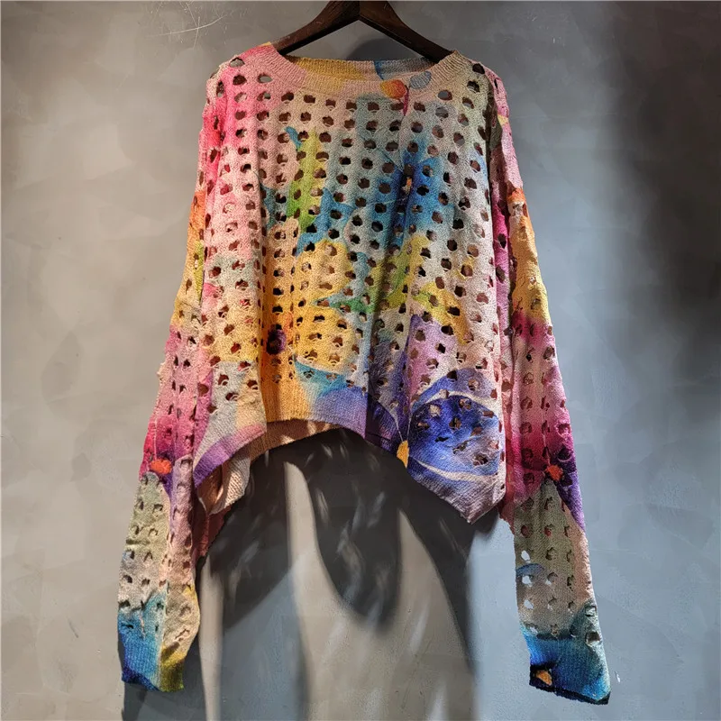 Spring Summer Women Hollow Out Knitted Tie-dye Gradient Color Pullover Loose Holes Sweater Hoodies Long Sleeve Jumpers Tops 2025
Spring Summer Women Hollow Out Knitted Tie-dye Gradient Color Pullover Loose Holes Sweater Hoodies Long Sleeve Jumpers Tops 2025