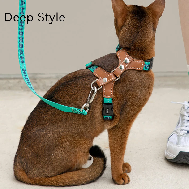 Curved Design Reflective Leather Cat Chest And Back Traction Rope Set Pet Outdoor Supplies Breathable Harness Leash Cat Vest
Curved Design Reflective Leather Cat Chest And Back Traction Rope Set Pet Outdoor Supplies Breathable Harness Leash Cat Vest