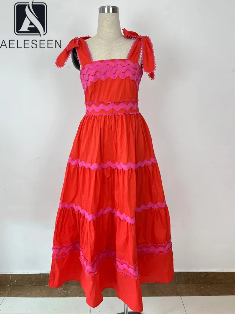 AELESEEN Designer Fashion Summer Red Dress Women Spaghqtti Strap Bow Lace Patchwork Square Collar Elegant Long Holiday Party
AELESEEN Designer Fashion Summer Red Dress Women Spaghqtti Strap Bow Lace Patchwork Square Collar Elegant Long Holiday Party