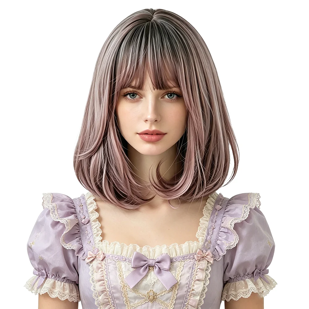 Dark Brown Roots Ombre Flax Pink Bob Wig With Bangs Natural Wavy Heat Resistant Synthetic Wig For Women Daily Party Cosplay
Dark Brown Roots Ombre Flax Pink Bob Wig With Bangs Natural Wavy Heat Resistant Synthetic Wig For Women Daily Party Cosplay