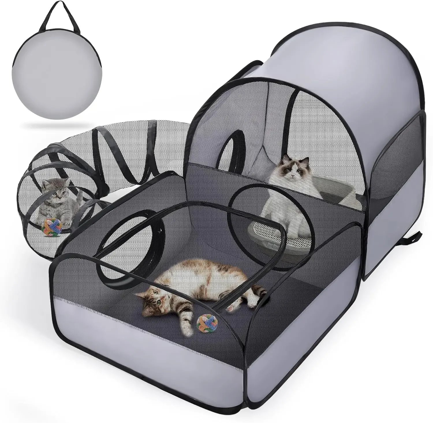 Portable Cat Playpen with Tunnel, 2 Linked Enclosures, Breathable Mesh for Indoor & Outdoor Use, Grey
Portable Cat Playpen with Tunnel, 2 Linked Enclosures, Breathable Mesh for Indoor & Outdoor Use, Grey