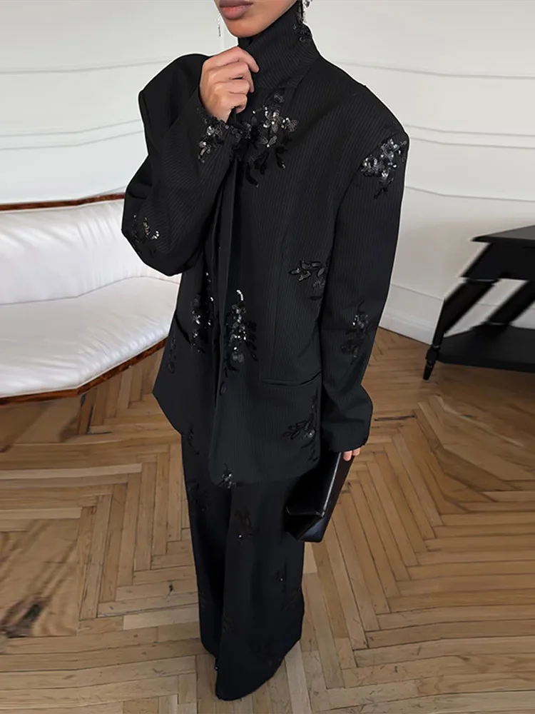 Sequin Women's Blazer Coat Pants Set Fashion Long Sleeve Single Breasted Pockets Jacket Straight Wide Leg Pant 2 Piece Set Women
Sequin Women's Blazer Coat Pants Set Fashion Long Sleeve Single Breasted Pockets Jacket Straight Wide Leg Pant 2 Piece Set Women