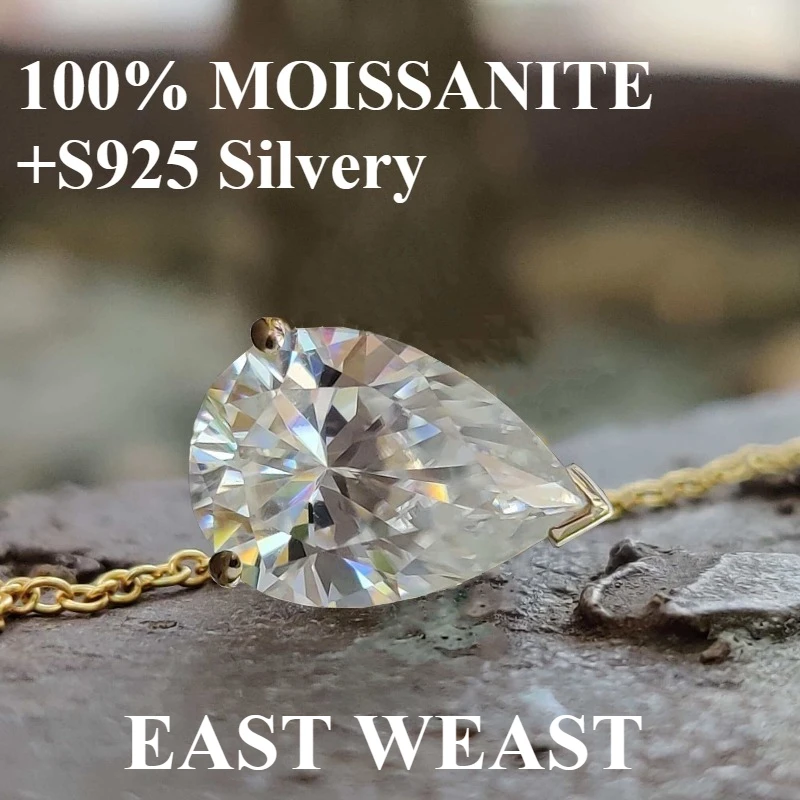 100% MOISSANITE S925 silvery necklace for Women, pear shape D white east weast waterdrop Pendant Necklace 1CT/2CT/3CT Carat
100% MOISSANITE S925 silvery necklace for Women, pear shape D white east weast waterdrop Pendant Necklace 1CT/2CT/3CT Carat