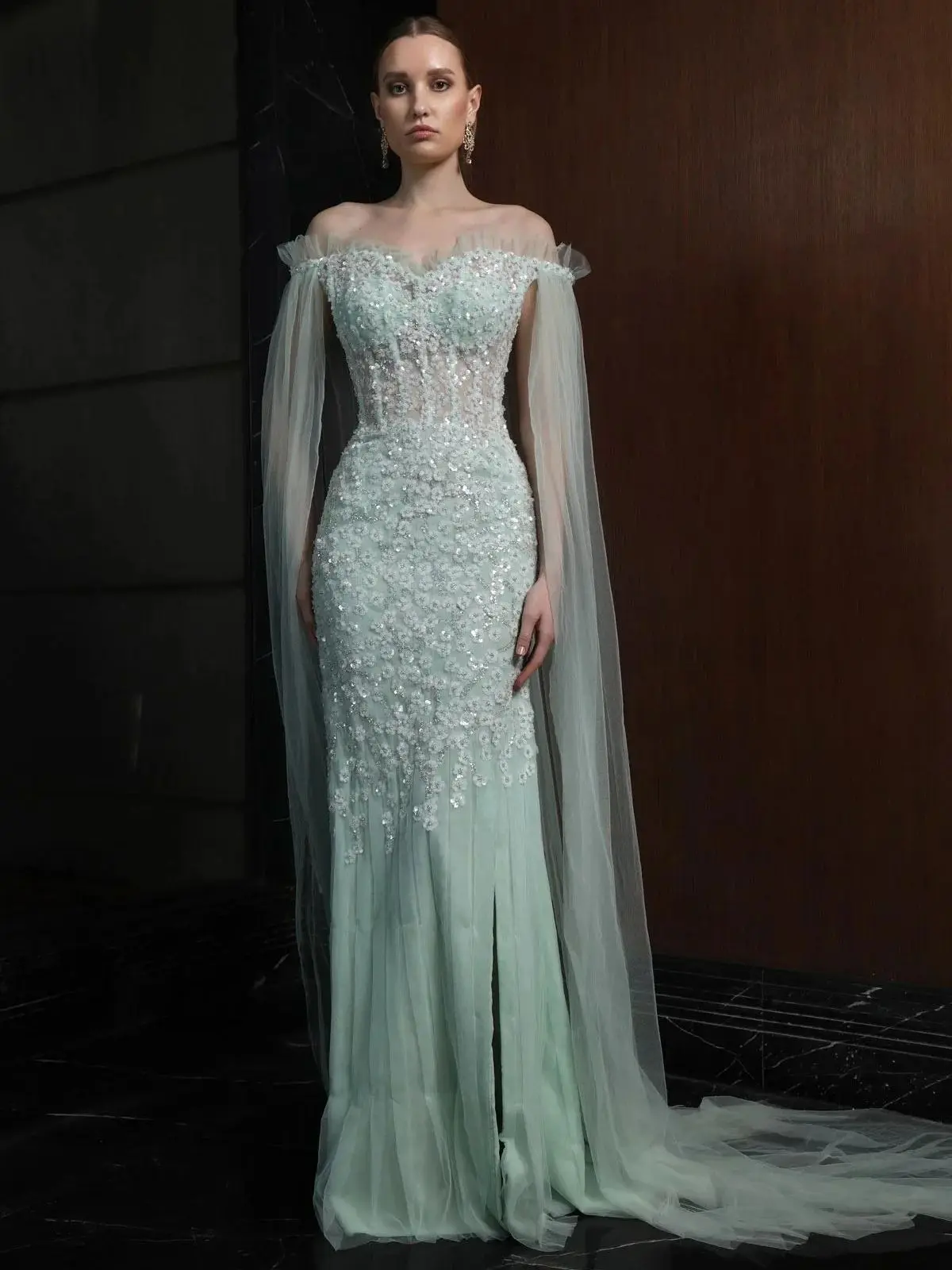 Glamorous Mermaid Evening Dresses Off Shoulder Floral Lace Women Prom Gowns with Long Shawl Sexy Customized Wedding Guest Gowns
Glamorous Mermaid Evening Dresses Off Shoulder Floral Lace Women Prom Gowns with Long Shawl Sexy Customized Wedding Guest Gowns
