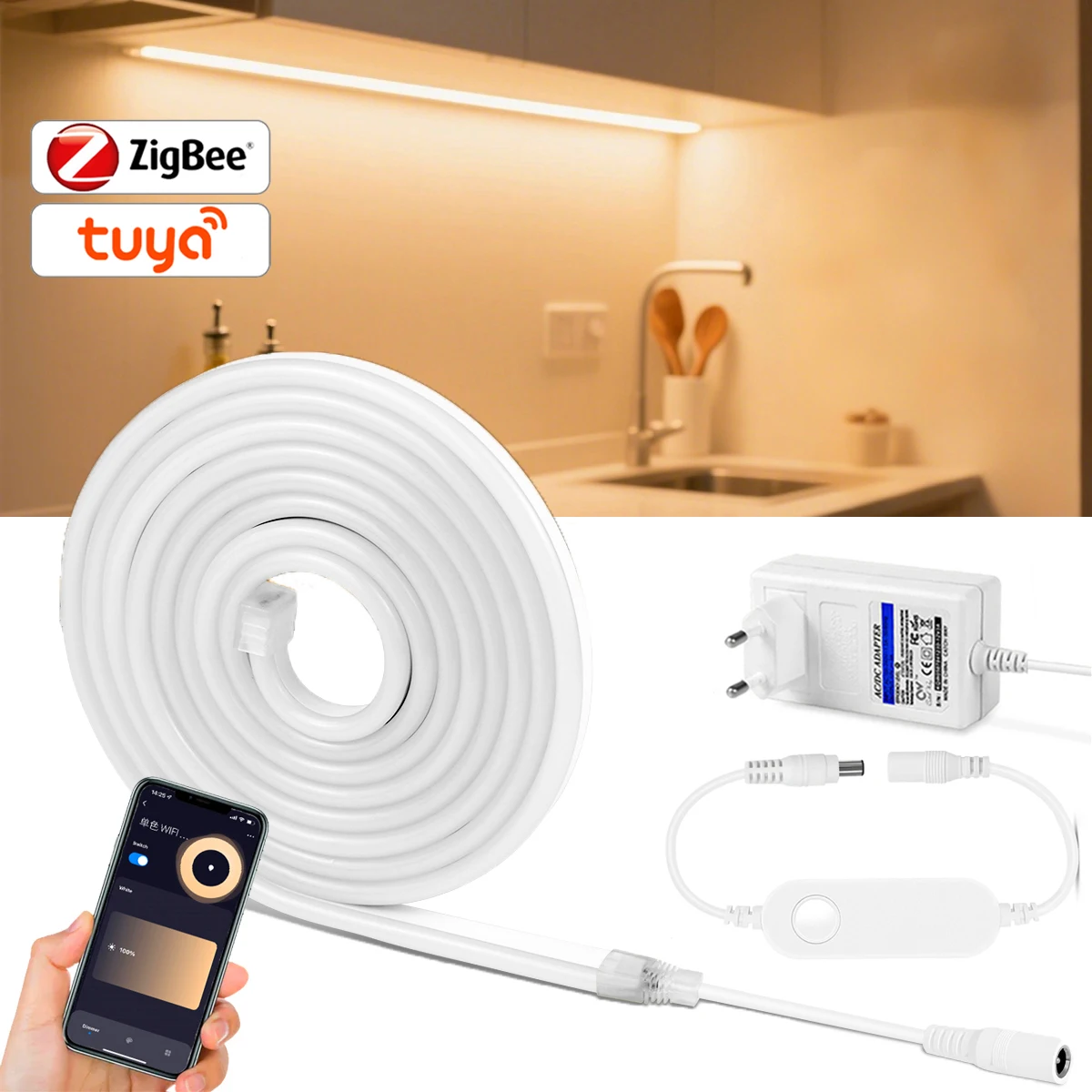 Neon Light Strip with Zigbee3.0 Controller Smart Home APP/Voice Control Kitchen Closet Lighting for Tuya/Alexa/Google/SmartThing
Neon Light Strip with Zigbee3.0 Controller Smart Home APP/Voice Control Kitchen Closet Lighting for Tuya/Alexa/Google/SmartThing