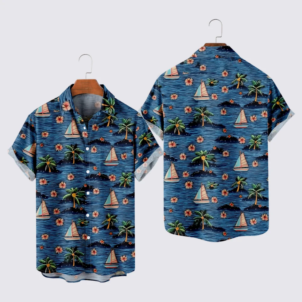 Гавайские рубашки для мужчин, парусные лодки, синий цвет, летняя уличная рубашка с короткими рукавами и принтом для отпуска 
Гавайские рубашки для мужчин, парусные лодки, синий цвет, летняя уличная рубашка с короткими рукавами и принтом для отпуска