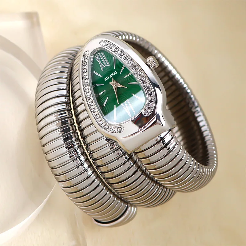 Серебристо-зеленые, хит продаж, модные кварцевые часы, женские уникальные часы в форме змеи для женщин, блестящие роскошные женские часы Relogio
Серебристо-зеленые, хит продаж, модные кварцевые часы, женские уникальные часы в форме змеи для женщин, блестящие роскошные женские часы Relogio