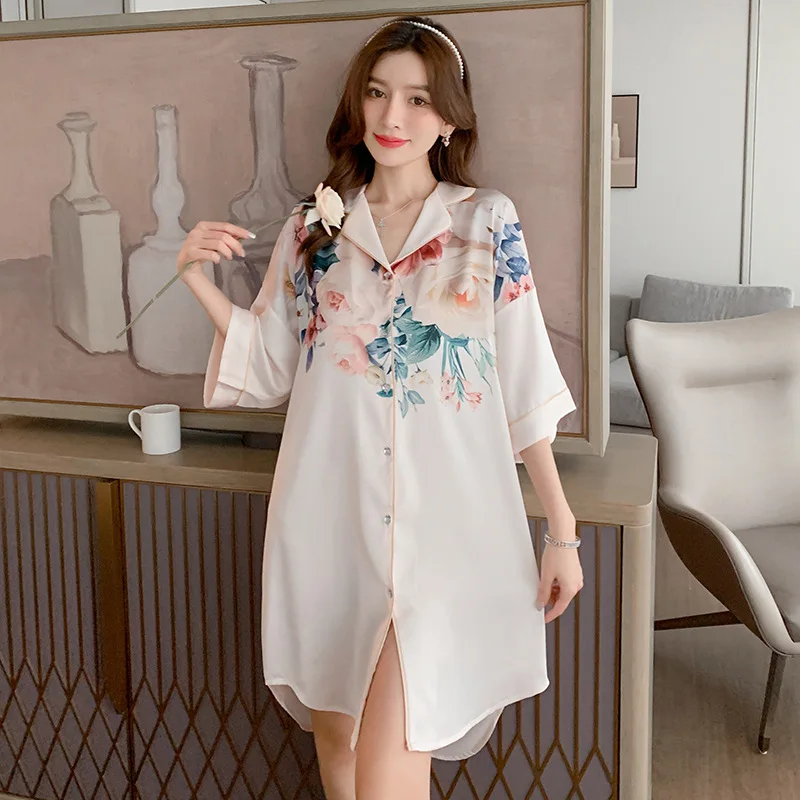26 Spring Summer Women Girl Ice Silk Pajamas New Fashion Sexy Cute Boyfriend-style 1piece Set Nightgown Shirt Nightdress Nighty
26 Spring Summer Women Girl Ice Silk Pajamas New Fashion Sexy Cute Boyfriend-style 1piece Set Nightgown Shirt Nightdress Nighty