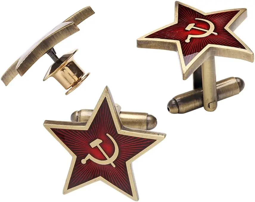 Soviet Red Star Lapel Pin and Cufflinks Set, Hammer Sickle Symbol for Collectors
Soviet Red Star Lapel Pin and Cufflinks Set, Hammer Sickle Symbol for Collectors
