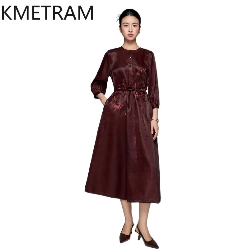 KMETRAM 100% Mulberry Silk Dress Women High Quality Dark Red Long Dresses Hongyun Sha Summer Frocks Woman Clothes Vestidos
KMETRAM 100% Mulberry Silk Dress Women High Quality Dark Red Long Dresses Hongyun Sha Summer Frocks Woman Clothes Vestidos