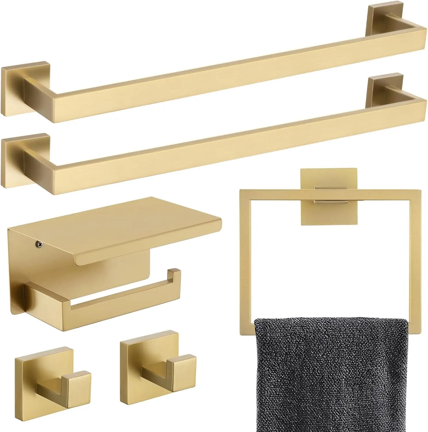 Gold 6-Piece Bathroom Hardware Set, 23.6" Towel Bar with Shelf, Wall Mounted Stainless Steel Accessories
Gold 6-Piece Bathroom Hardware Set, 23.6" Towel Bar with Shelf, Wall Mounted Stainless Steel Accessories