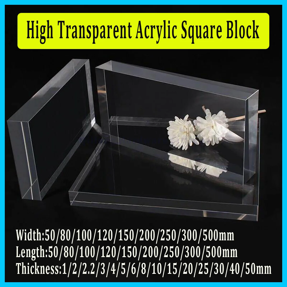 High Transparent Acrylic Square Block Plate, Clear PMMA Solid Sheet DIY Handmade Model Craft Ornament Making Raw Material