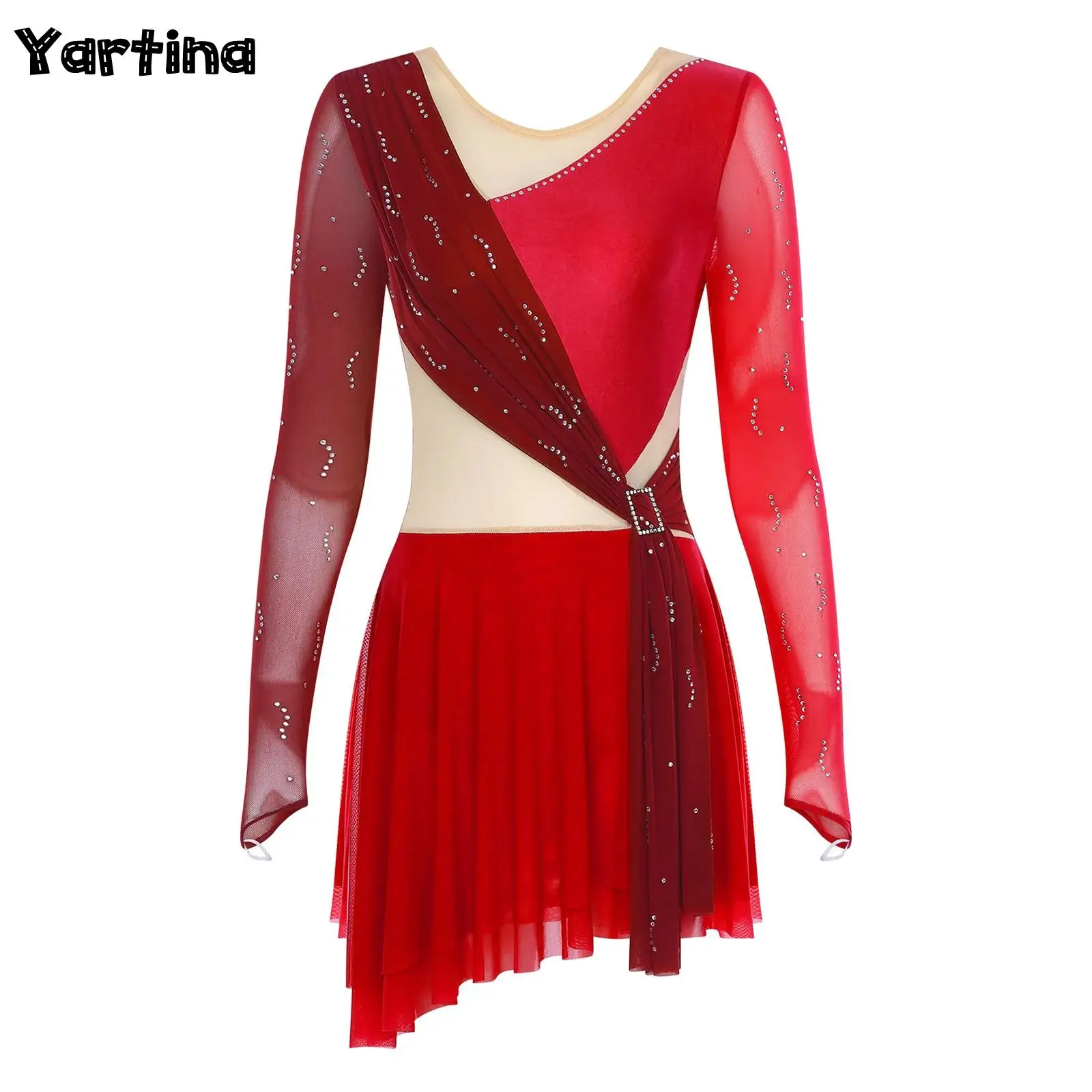 Womens Gymnastics Ballet Lyrical Figure Skating dance Dress Mesh Rhinestone Long Sleeve Openable Crotch Skirted Leotard Dress
Womens Gymnastics Ballet Lyrical Figure Skating dance Dress Mesh Rhinestone Long Sleeve Openable Crotch Skirted Leotard Dress