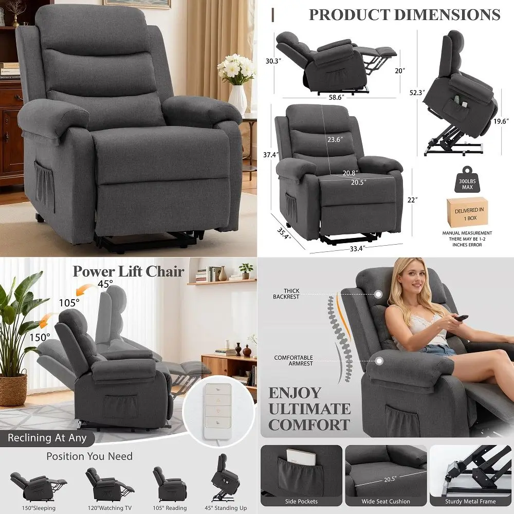 Power Lift Recliner Chair for Elderly, Electric Lift Chair for Adults, Small Recliner with Side Pockets for Living Room Reading
Power Lift Recliner Chair for Elderly, Electric Lift Chair for Adults, Small Recliner with Side Pockets for Living Room Reading