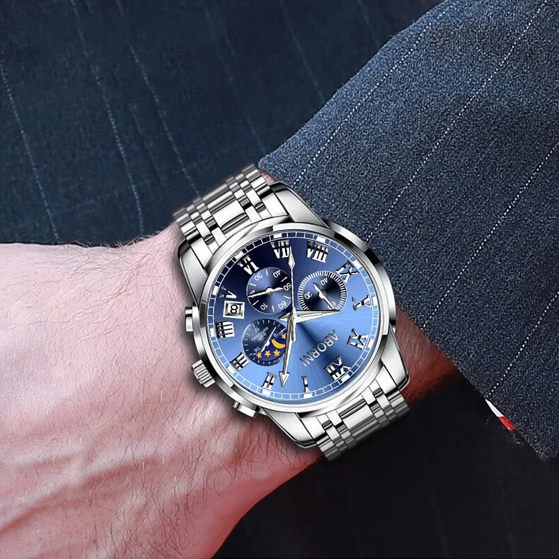 Stainless Steel Mens Watch Silver Blue Luxury Luminous Quartz Watches for Man Waterproof Wristwatch Reloj Hombre Clock
Stainless Steel Mens Watch Silver Blue Luxury Luminous Quartz Watches for Man Waterproof Wristwatch Reloj Hombre Clock