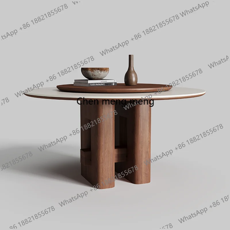 Retro solid wood travertine dining table round with turntable modern simple rock slab round dining table
Retro solid wood travertine dining table round with turntable modern simple rock slab round dining table