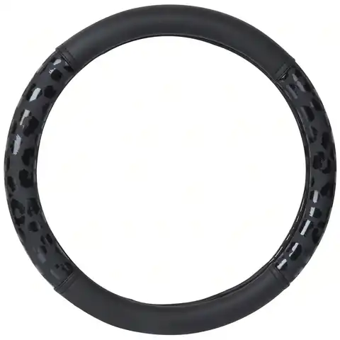 Black Leopard Print Leather Steering Wheel Cover for Sedan, SUV