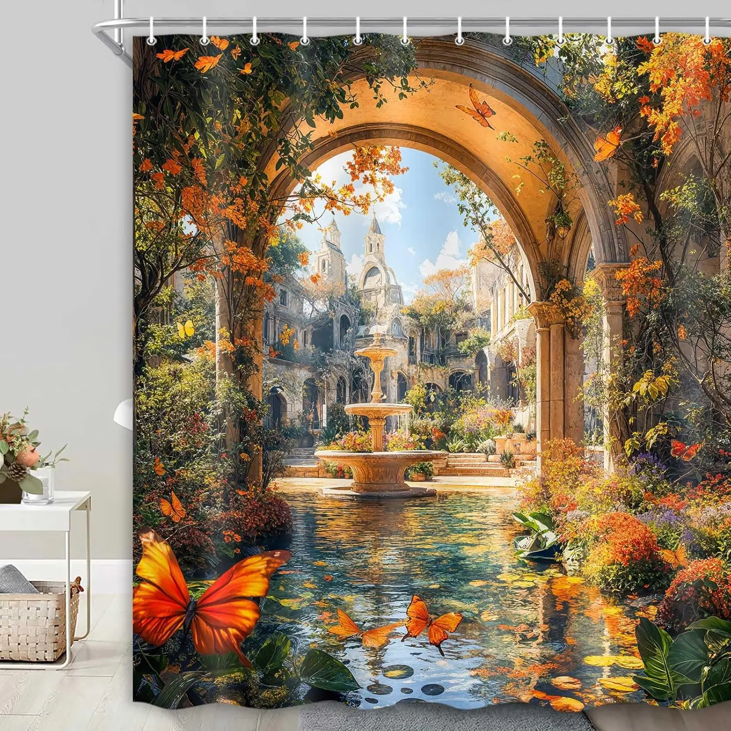Nature Garden Shower Curtain Dreamy Garden Scene Arch Stone Wall Fountain, Butterfly Yellow Leaf Vine Rustic Farmhouse Waterfall
Nature Garden Shower Curtain Dreamy Garden Scene Arch Stone Wall Fountain, Butterfly Yellow Leaf Vine Rustic Farmhouse Waterfall